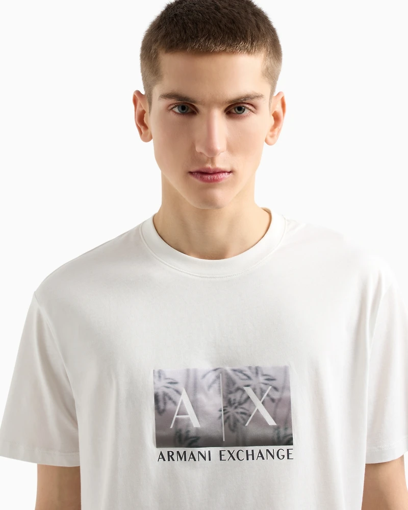 A|X Armani Exchange Men's Short Sleeve Crewneck Palm Tree Logo Graphic T-Shirt