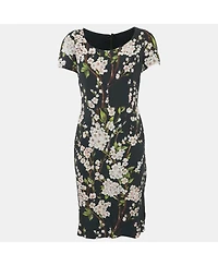 Pre-Owned Dolce & Gabbana Women's Black Floral Print Crepe Knee-Length Dress