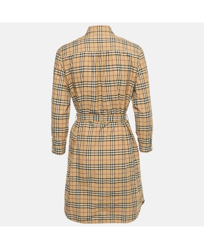 Pre-Owned Burberry Women's Beige Check Print Cotton Shirt Dress