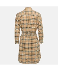 Pre-Owned Burberry Women's Beige Check Print Cotton Shirt Dress