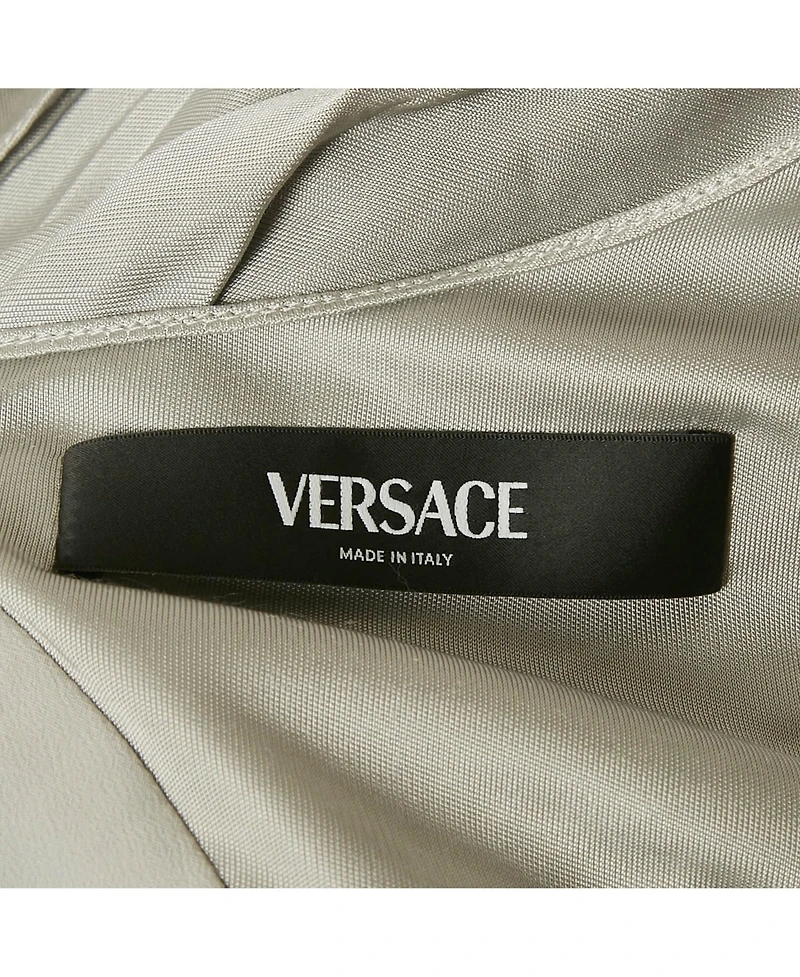 Pre-Owned Versace Women's Grey Crepe & Satin Draped Sleeveless Mini Dress