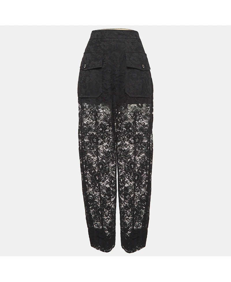 Pre-Owned Chloe Women's Black Floral Pattern Lace Sheer Trousers