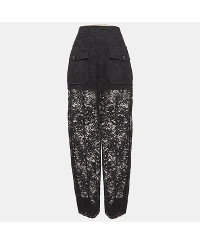 Pre-Owned Chloe Women's Black Floral Pattern Lace Sheer Trousers