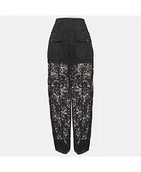 Pre-Owned Chloe Women's Black Floral Pattern Lace Sheer Trousers