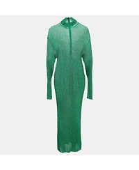 Pre-Owned Balenciaga Women's Green Metallic Rib Knit Turtle Neck Maxi Dress