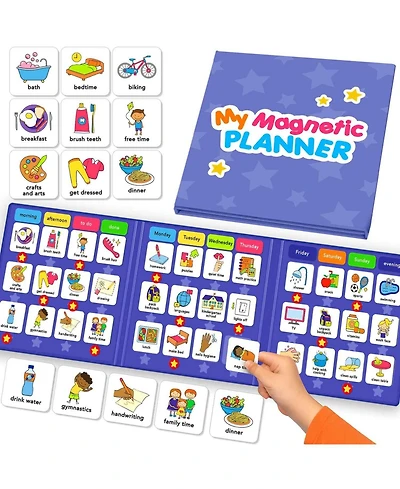 Quokka Magnetic Chore Chart for Kids with 72 Routine Magnets & Star Rewards - Foldable Visual Daily Responsibility Schedule