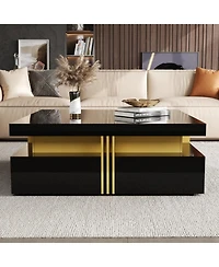 Streamdale Modern Glossy Square Storage Coffee Table with 4 Drawers, 43.3", Black