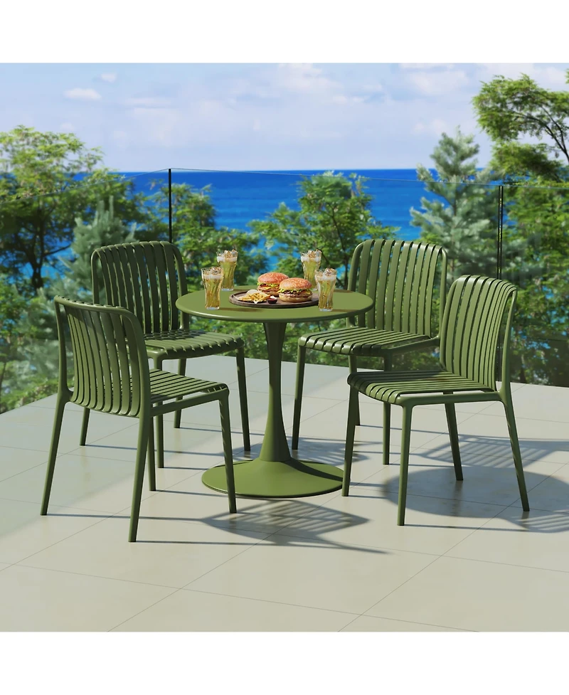 WestinTrends 5-Piece Outdoor Metal Dining Table Set And Stackable Resin Patio Chairs