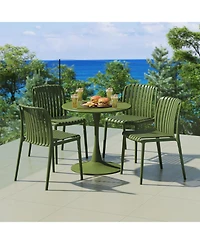 WestinTrends 5-Piece Outdoor Metal Dining Table Set And Stackable Resin Patio Chairs
