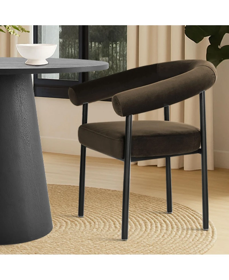 Maison Boucle 3-Piece Modern Dining Set, 35'' Round Pedestal Table with Velvet Upholstered Armchairs, Small Kitchen or Apartment Set