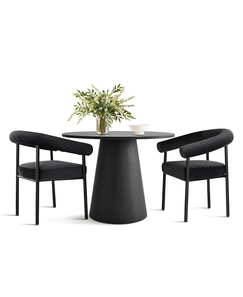 Maison Boucle 3-Piece Modern Dining Set, 35'' Round Pedestal Table with Velvet Upholstered Armchairs, Small Kitchen or Apartment Set