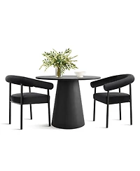 Maison Boucle 3-Piece Modern Dining Set, 35'' Round Pedestal Table with Velvet Upholstered Armchairs, Small Kitchen or Apartment Set