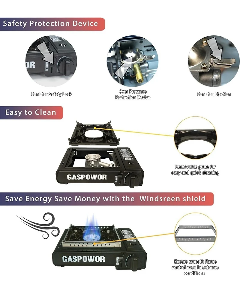 Aofar Dual Fuel Camping Stove – 10,000 Btu Portable Propane & Butane Stove with Windblocker, Auto Ignition & Carrying Case (Fuel Not Included)