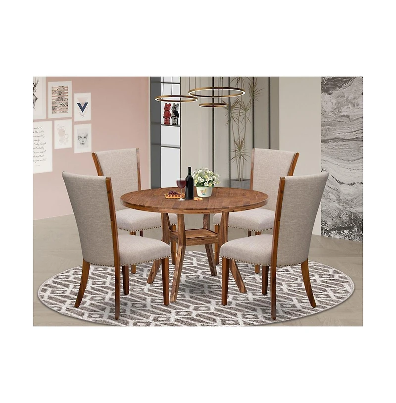 Luxe by East West Furniture 5 Piece Dining Set For 4 Includes 48" Round Table In Light Tan Color