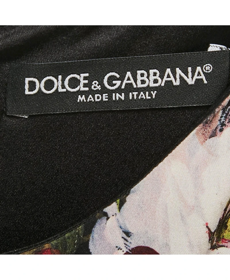 Pre-Owned Dolce & Gabbana Women's Black Floral Print Silk Lace Trim Midi Dress