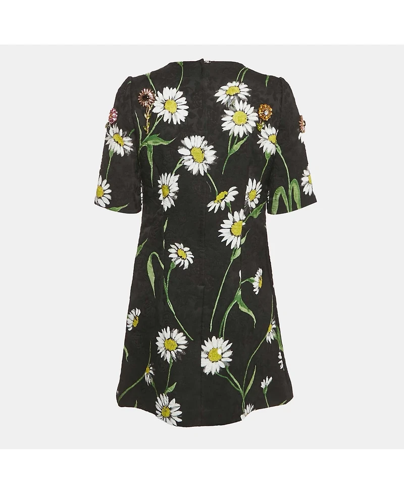 Pre-Owned Dolce & Gabbana Women's Black Floral Jacquard Crystal Detail Mini Dress