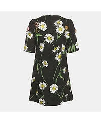 Pre-Owned Dolce & Gabbana Women's Black Floral Jacquard Crystal Detail Mini Dress