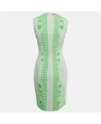 Pre-Owned Versace Women's Collection Grey /green Printed Cotton & Crepe Sheath Dress