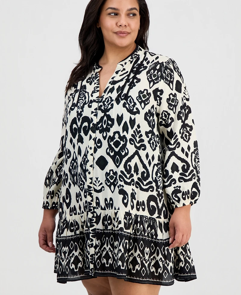 Raviya Plus Printed Button-Down Swim Cover Up Dress