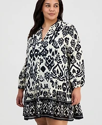 Raviya Plus Printed Button-Down Swim Cover Up Dress