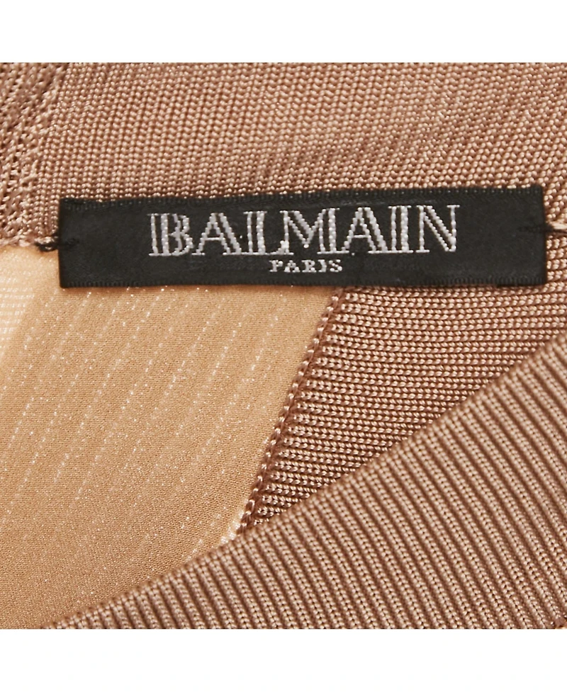 Pre-Owned Balmain Women's Dark Beige Stretch Knit Sleeveless Bodycon Mini Dress