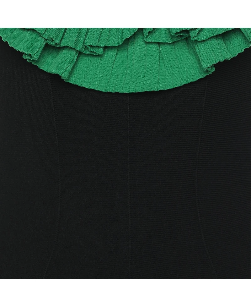 Pre-Owned Alexander Mcqueen Women's Black/green Jersey Flounced Plunge Neck Dress