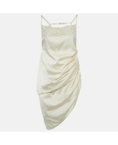 Pre-Owned Jacquemus Women's Cream Satin Asymmetrical Hem Saudade Slip Dress
