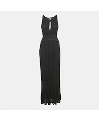 Pre-Owned Missoni Women's Black Knit Plunge Neck Tie Maxi Dress
