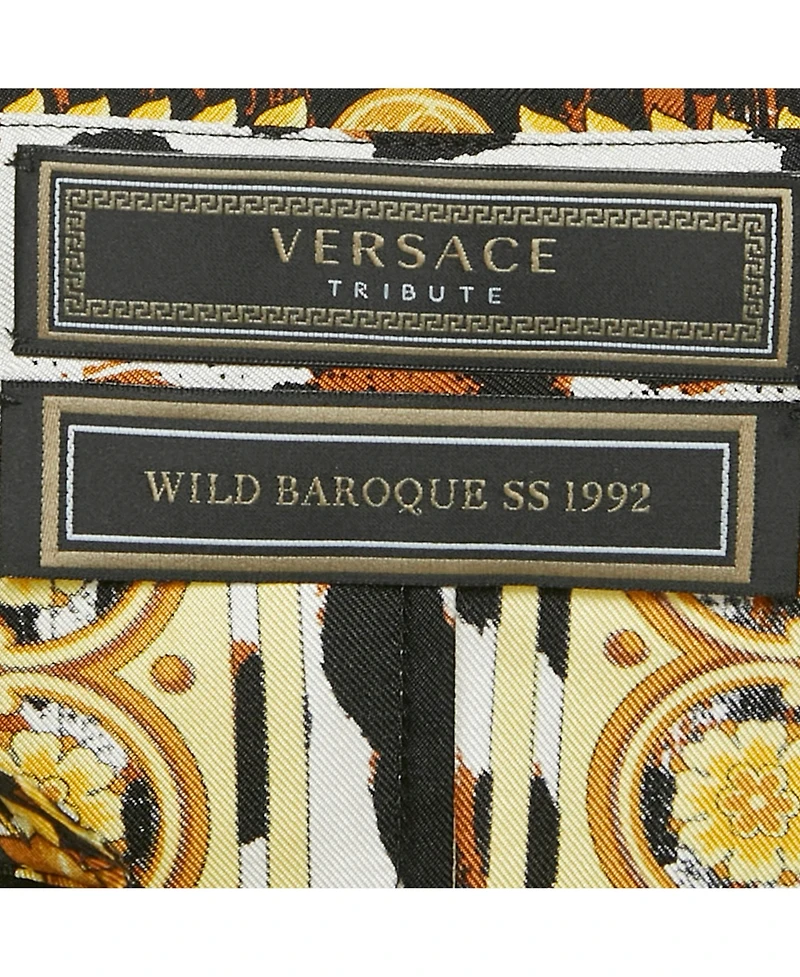Pre-Owned Versace Women's Tribute Black Silk Wild Baroque Ss 1992 Shirt Dress
