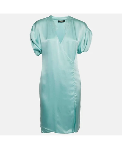 Pre-Owned Versace Women's Mint Green Satin V-Neck Short Dress