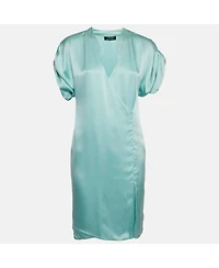 Pre-Owned Versace Women's Mint Green Satin V-Neck Short Dress