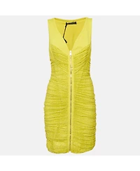 Pre-Owned Versace Women's Yellow Embellished Tulle And Jersey Ruche Mini Dress