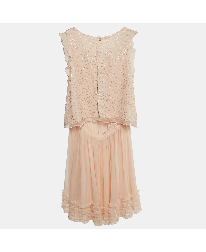 Pre-Owned Chloe Women's Light Orange Sequin Detail Silk Cut-Out Dress