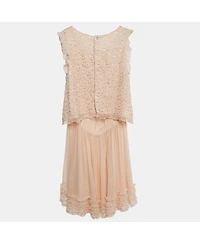 Pre-Owned Chloe Women's Light Orange Sequin Detail Silk Cut-Out Dress