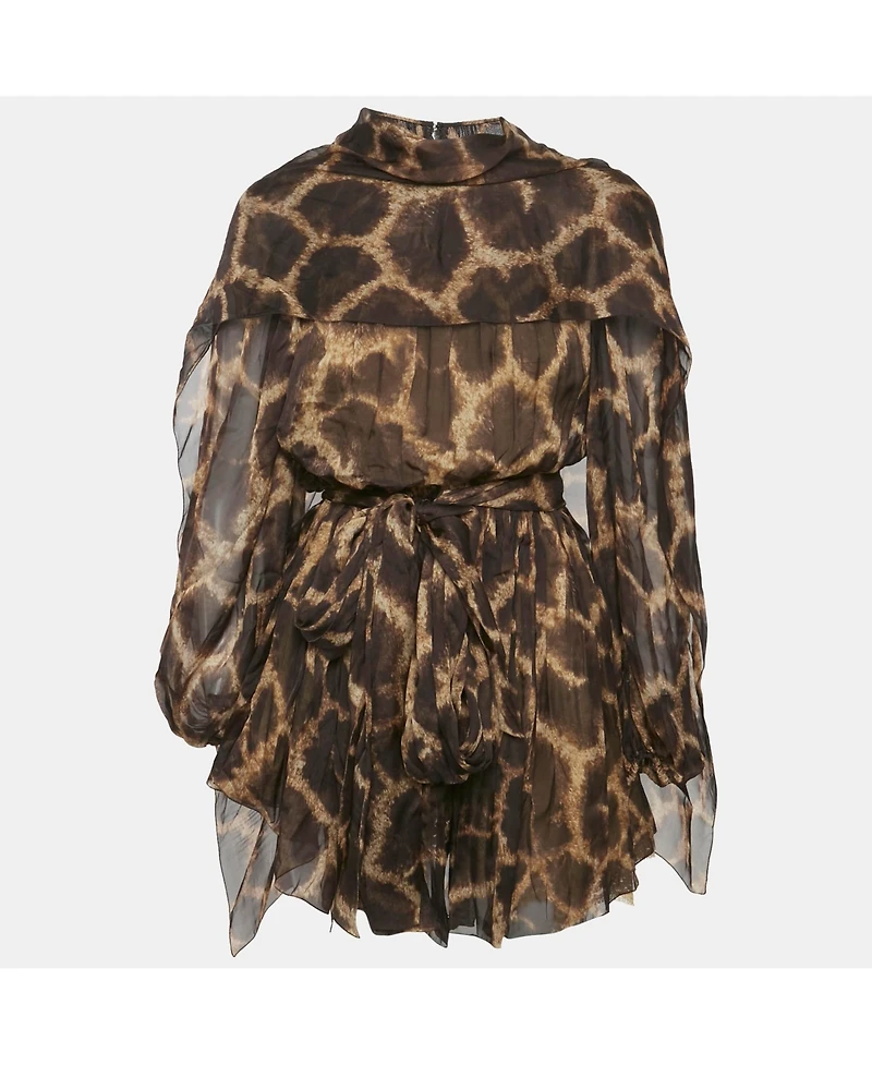 Pre-Owned Dolce & Gabbana Women's Brown Leopard Print Silk Mini Dress