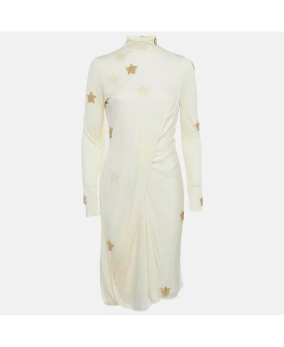 Pre-Owned Burberry Women's Cream Star Embellished Jersey Draped Knee-Length Dress
