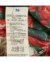 Pre-Owned Dolce & Gabbana Women's Red/multicolor Geranium Print Silk Blend Lace Trimmed Midi Dress