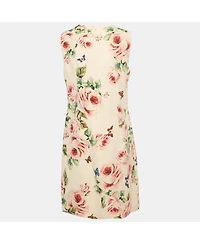Pre-Owned Dolce & Gabbana Women's Pink Rose Print Crepe Sleeveless Shift Dress