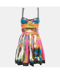 Pre-Owned Versace Women's Multicolor Printed Silk Top And Skirt Set