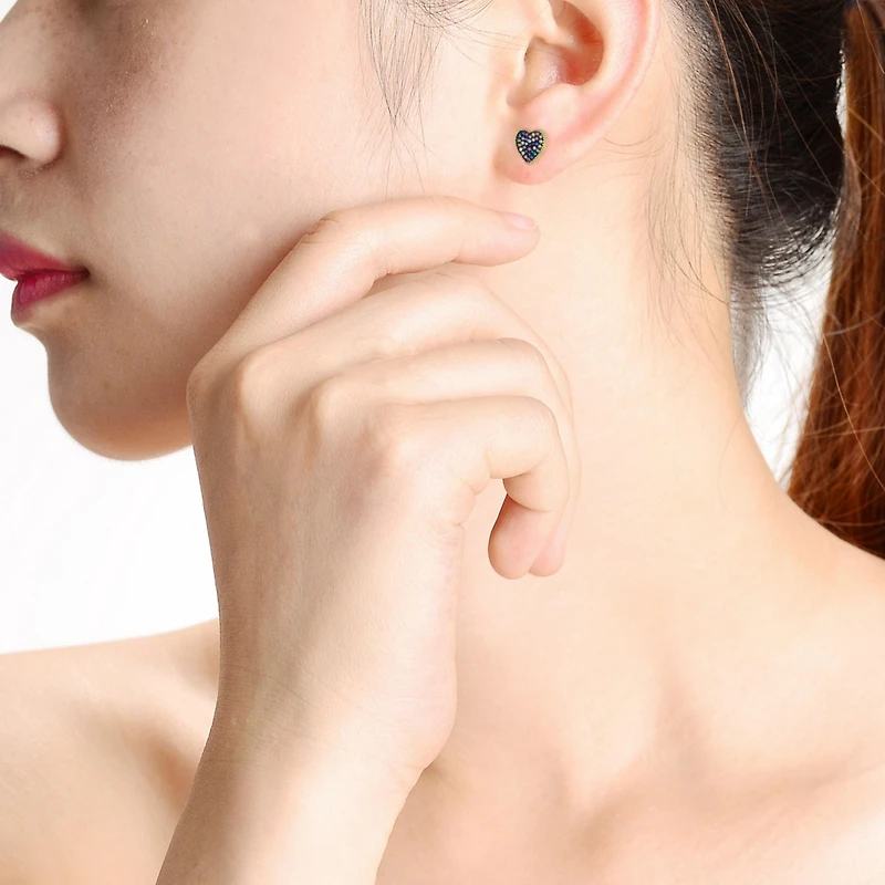 GiGiGirl 14k Gold Plated with Multi-Colored Cubic Zirconia Pave Heart Stud Earrings