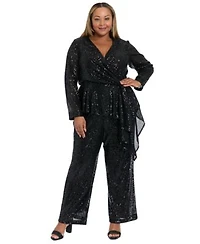 Muse Plus Size Sequin Long Sleeve Twist Wrap Top Pull On Pants