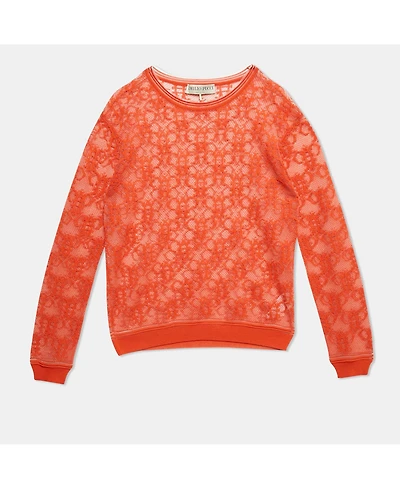 Pre-Owned Emilio Pucci Women's Orange Monogram Patterned Sheer Knit Long Sleeve Top
