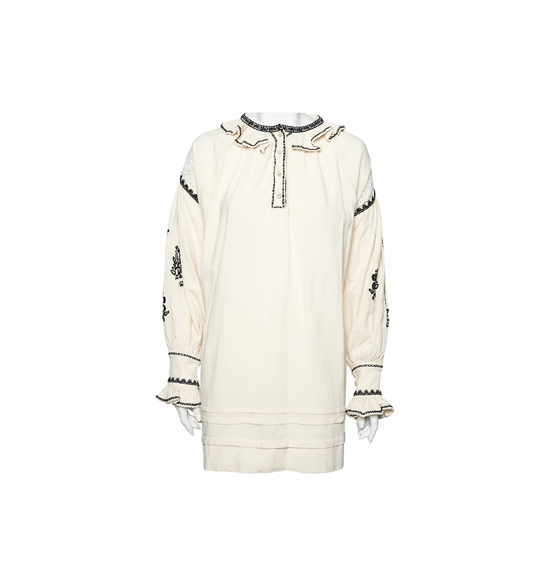 Pre-Owned Isabel Marant Women's Etoile Off White Embroidered Ruffled Oversized Top