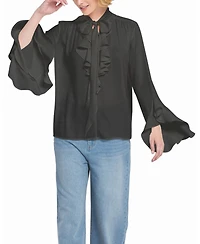 Elle Collection Women's Flounce-Trimmed Tie-Neck Blouse Top