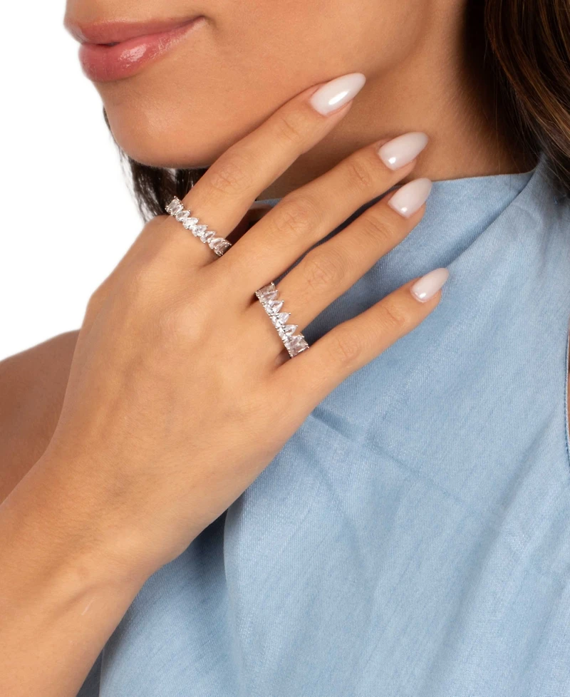 by Adina Eden Curved Cubic Zirconia Rhodium Plated Multi Pear Eternity Ring