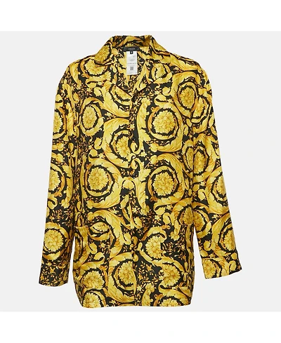Pre-Owned Versace Women's Yellow Barocco Print Silk Pajama Shirt