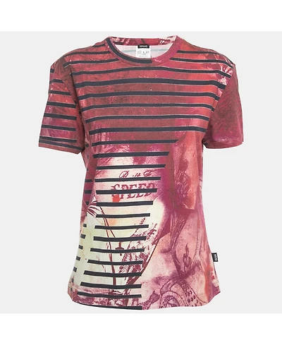 Pre-Owned Versace Women's Jeans Couture Pink All-Over Print Stretch Cotton Short Sleeve T-Shirt