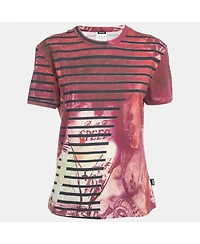 Pre-Owned Versace Women's Jeans Couture Pink All-Over Print Stretch Cotton Short Sleeve T-Shirt
