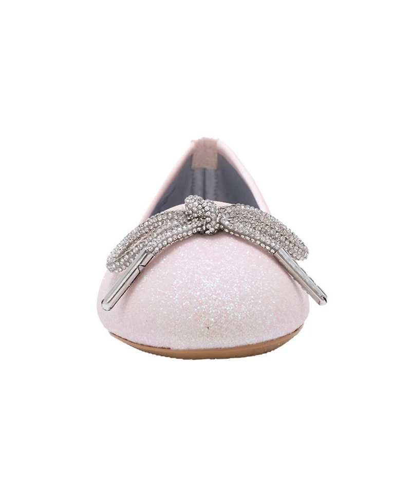 Bebe Girls' 1-13 Rhinestone Bow Glitter Ballet Flats