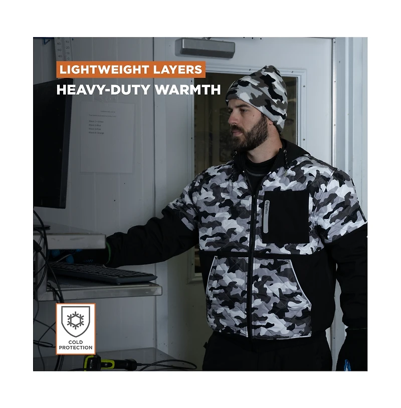 RefrigiWear Men's Camo Diamond Quilted Hooded Jacket Camouflage Winter Coat, Insulated Outdoor Gear